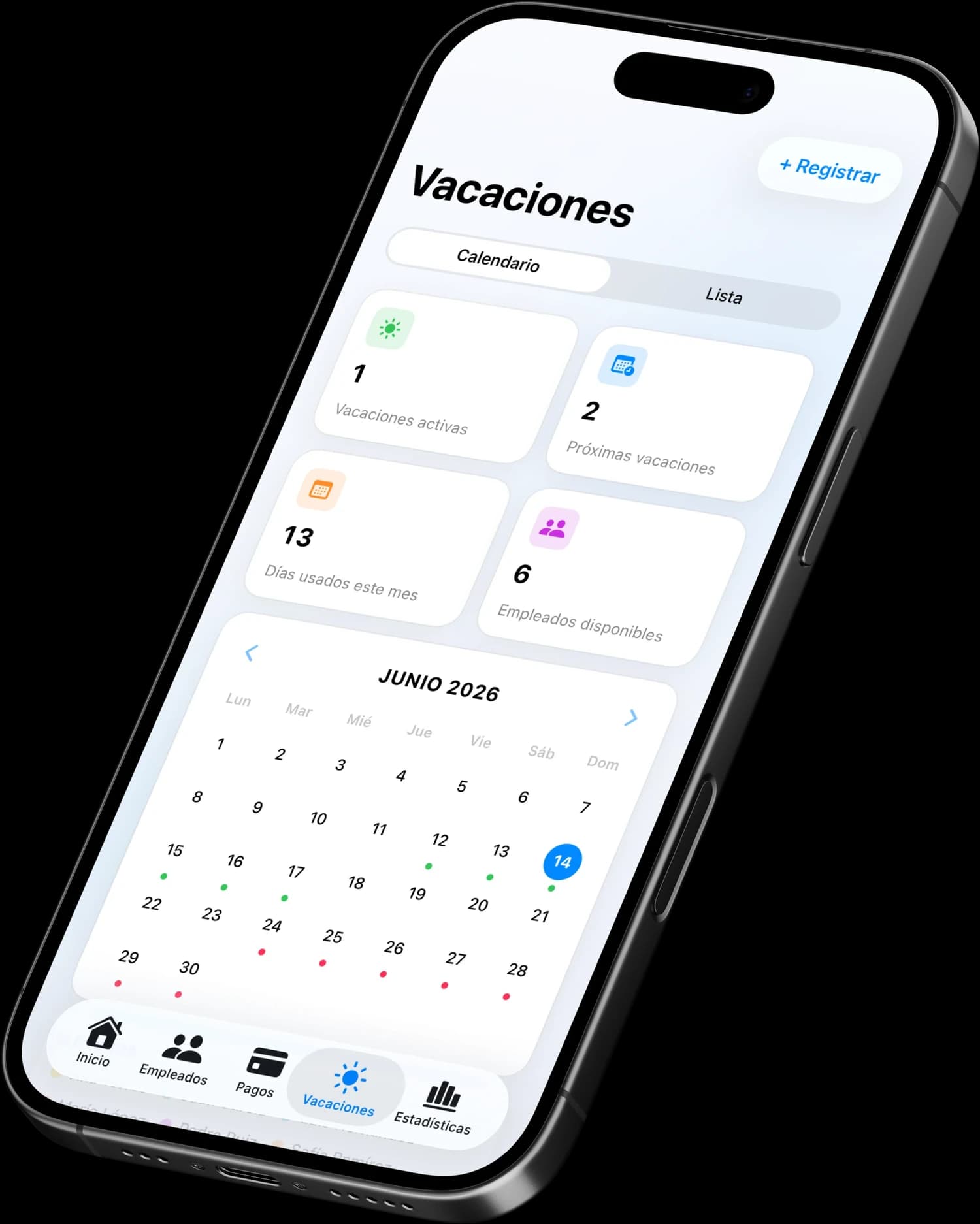 Calendario de vacaciones en La Nómina